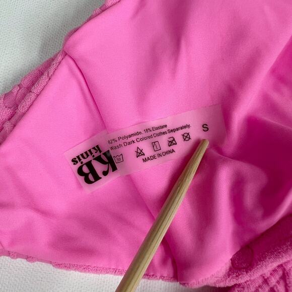 KB KINIS| Cheeky Bikini Set‎ Textured Floral Print Azalea Pink Tie-Back Top Sz S - Picture 13 of 15